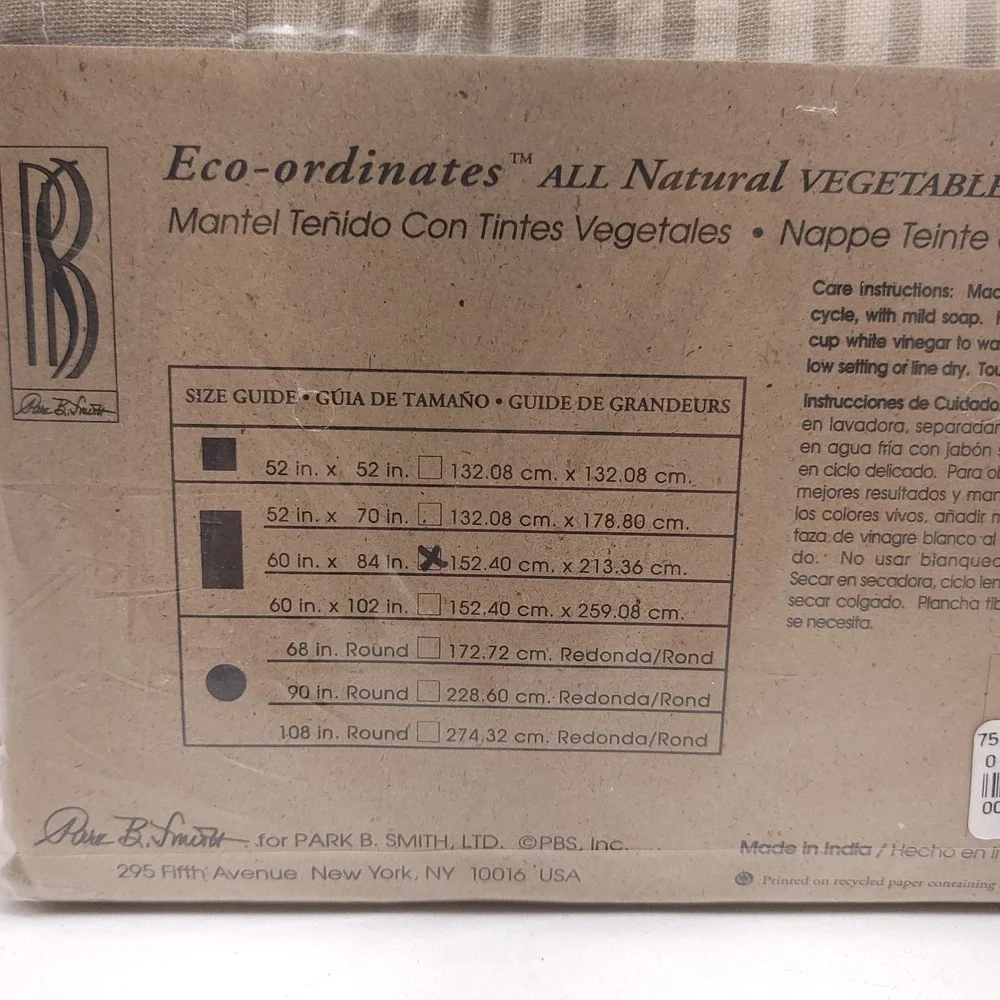 Park B. Smith Eco-ordinates Vegetable Dyed Cotton Tablecloth 60x84 Pinstripe Tan